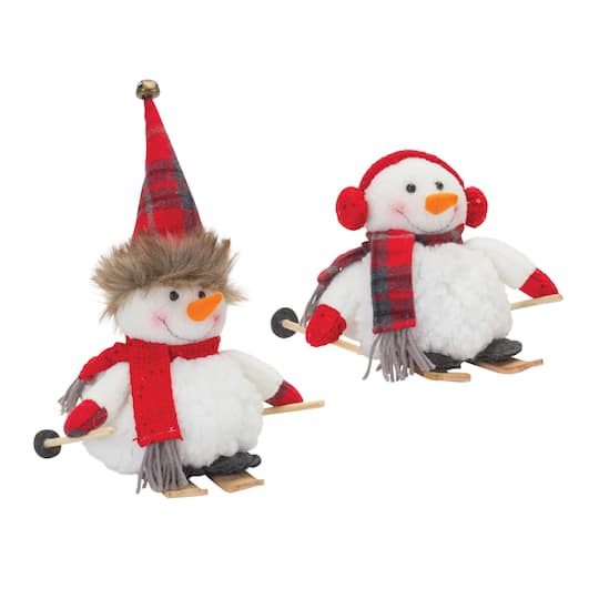 87267DS 6 & 11 in. Polyester Snowman on Skis, White & Red - Set of 2